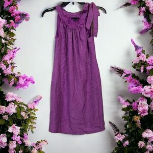 Banana Republic Petite 00P Tie Neck SILK Purple Party Dress Sleeveless Shift